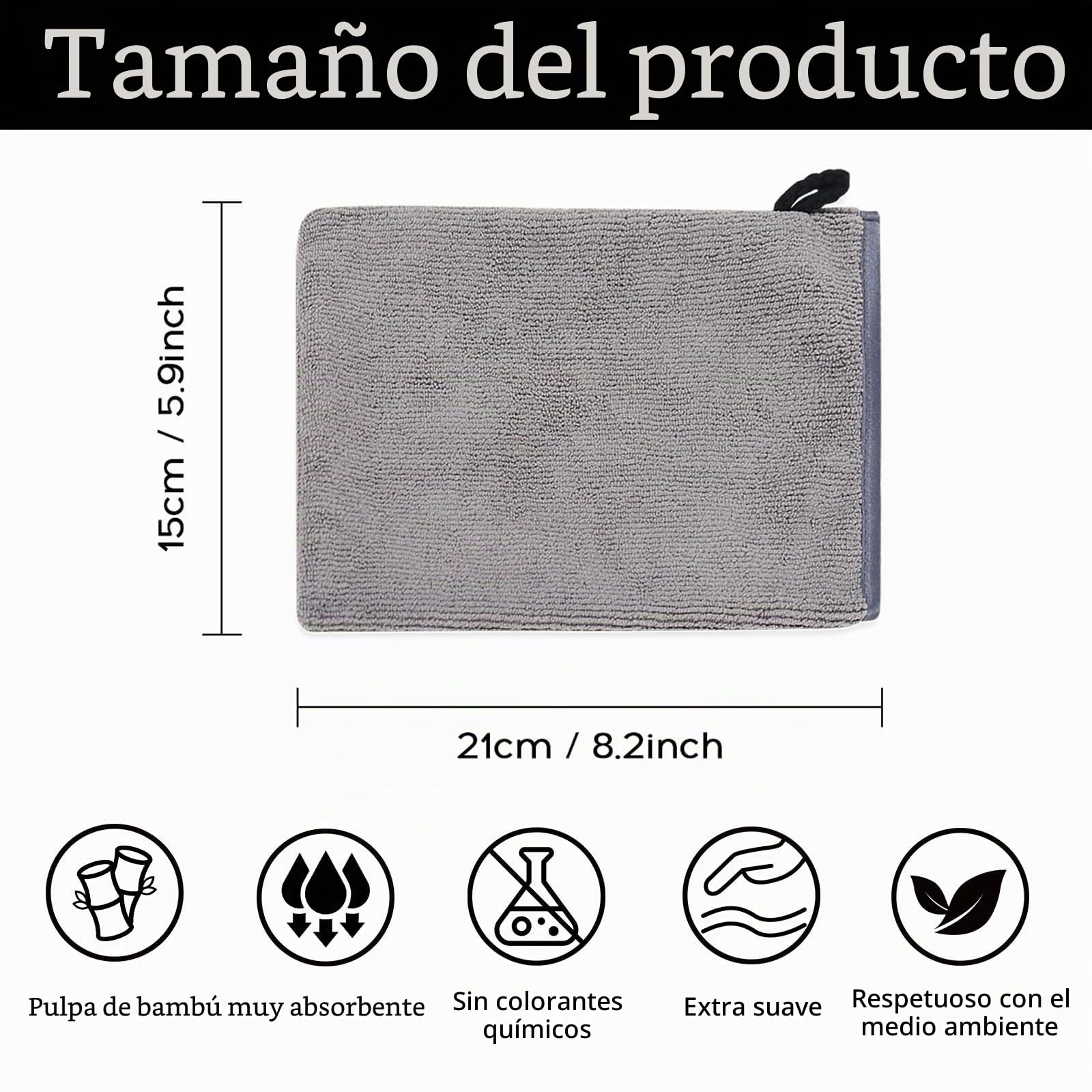 Lote de 6 Manoplas de baño Algodón 20 x 16 cm,Guantes de Microfibra para Limpieza Facial,Manoplas de baño de Rizo algodón 100%(Negro, Blanco y Gris)