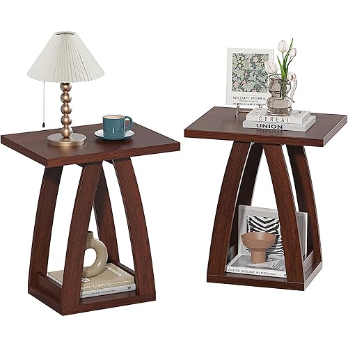 End Table Set of 2, Side Table, Nightstand, Sofa Side Table with Shelf, Modern End Table for Living Room, Bedroom