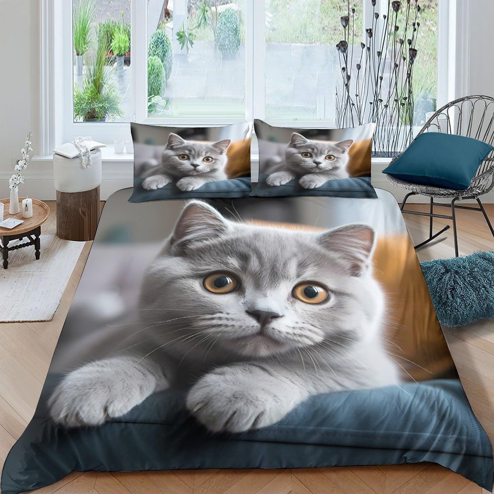 Ctjqhvkz Style-3 3D Printed Gray Tabby Cat Fitted Sheet Microfiber Soft Bed Cover For Bedroom Dorm Mattress Protection Decorative Single（135X200cm）