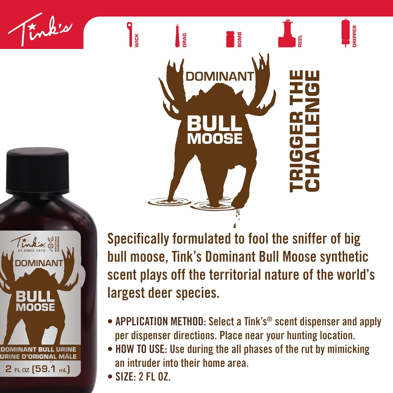 TINK'S Synthetic Dominant Bull Moose Urine Attractant Liquid Scent for Hunting (2 oz) - Superior & Long Lasting Dominant Bull Moose Urine Hunting Scents - Hunting Lure/Attractant - Advanced Moose Lure