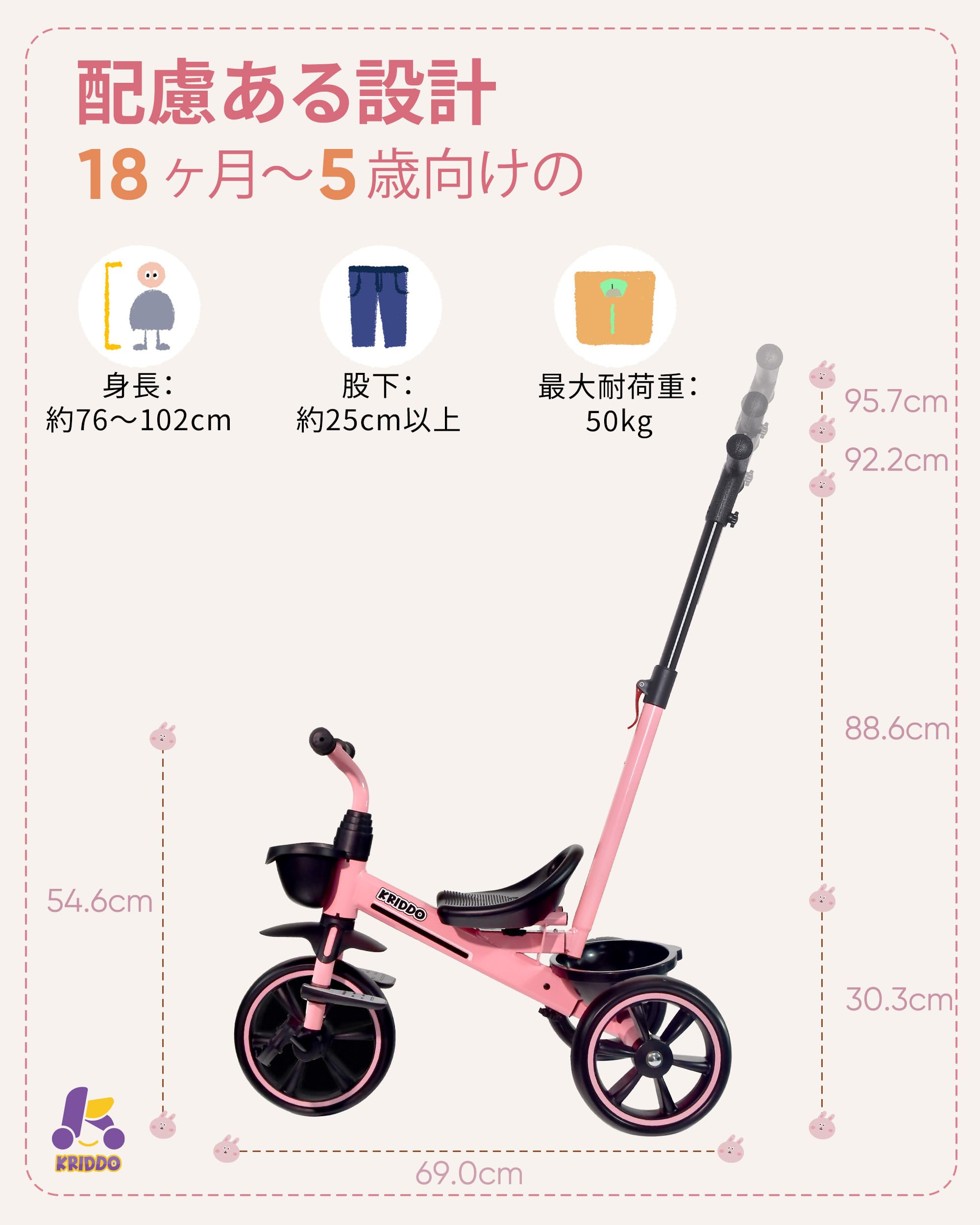 Amazon.co.jp: KRIDDO 2-in-1 子供用三輪車 18ヶ月から5歳まで - 力を