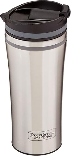 ExcelSteel Vaso de café de acero inoxidable de doble pared con anillo de silicona, gris