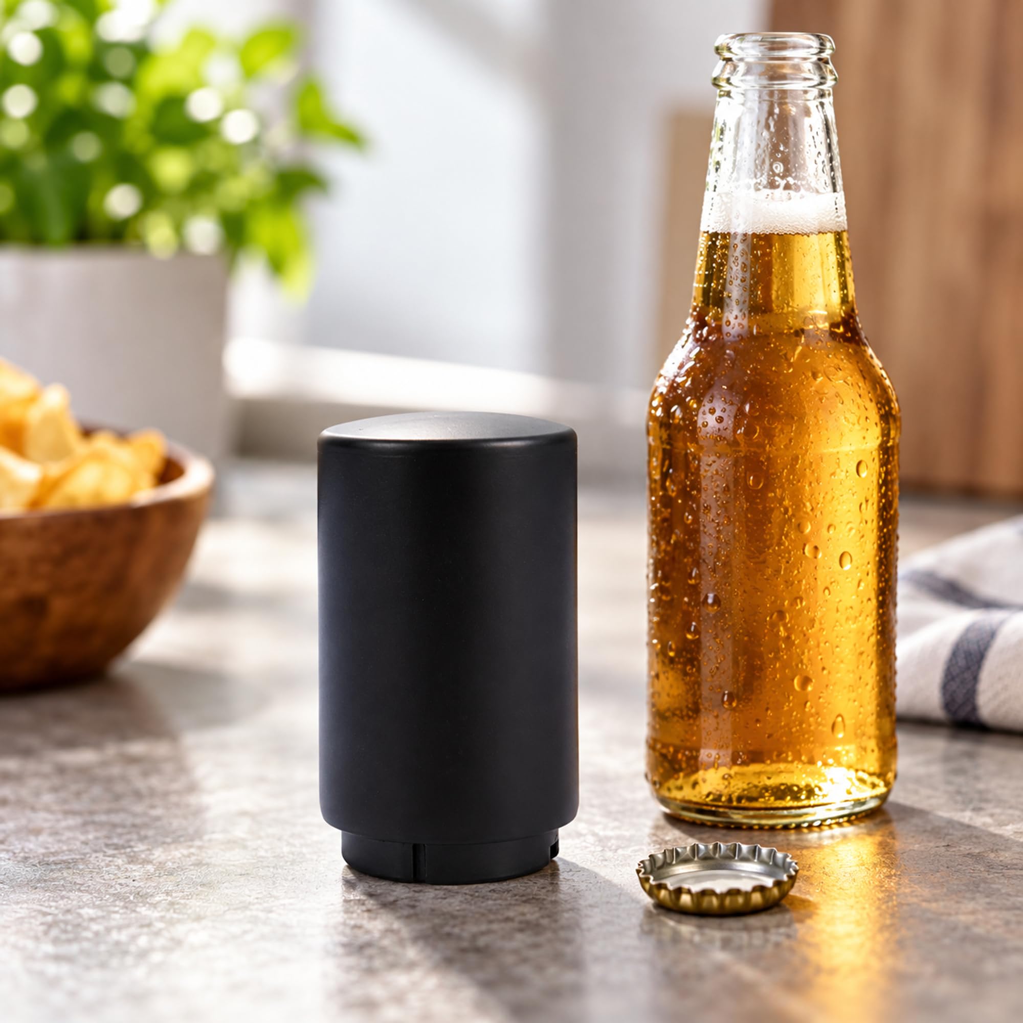 Plastic and Stainless Steel Push Down Bottle Opener for Beer and Soda Bottles, Home Dining and Party Drink Service