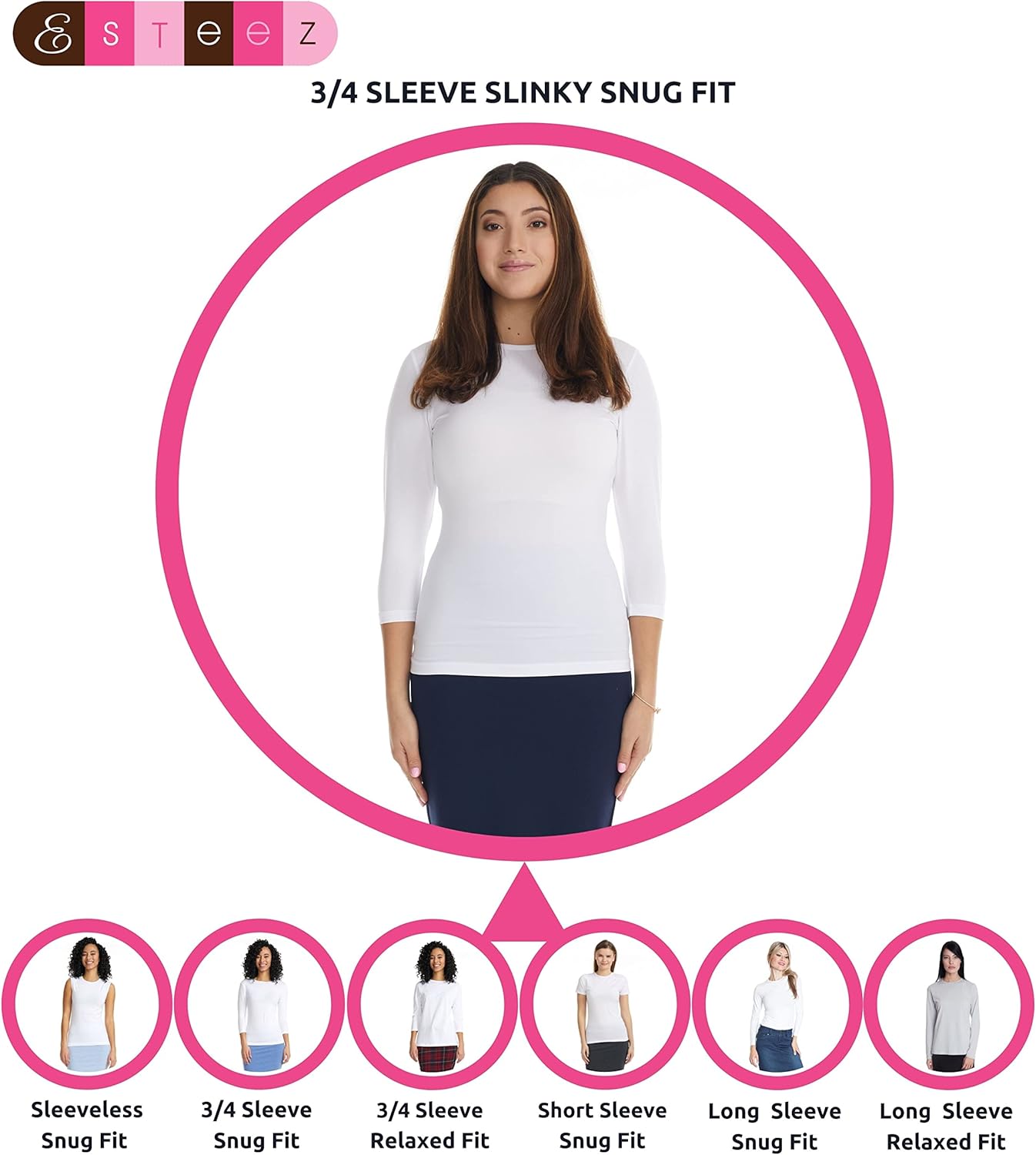 ESTEEZ 3/4 Sleeve Fancy Slinky Crew Neck T-Shirt for Women Base Layering Top Snug Fit - Image 4