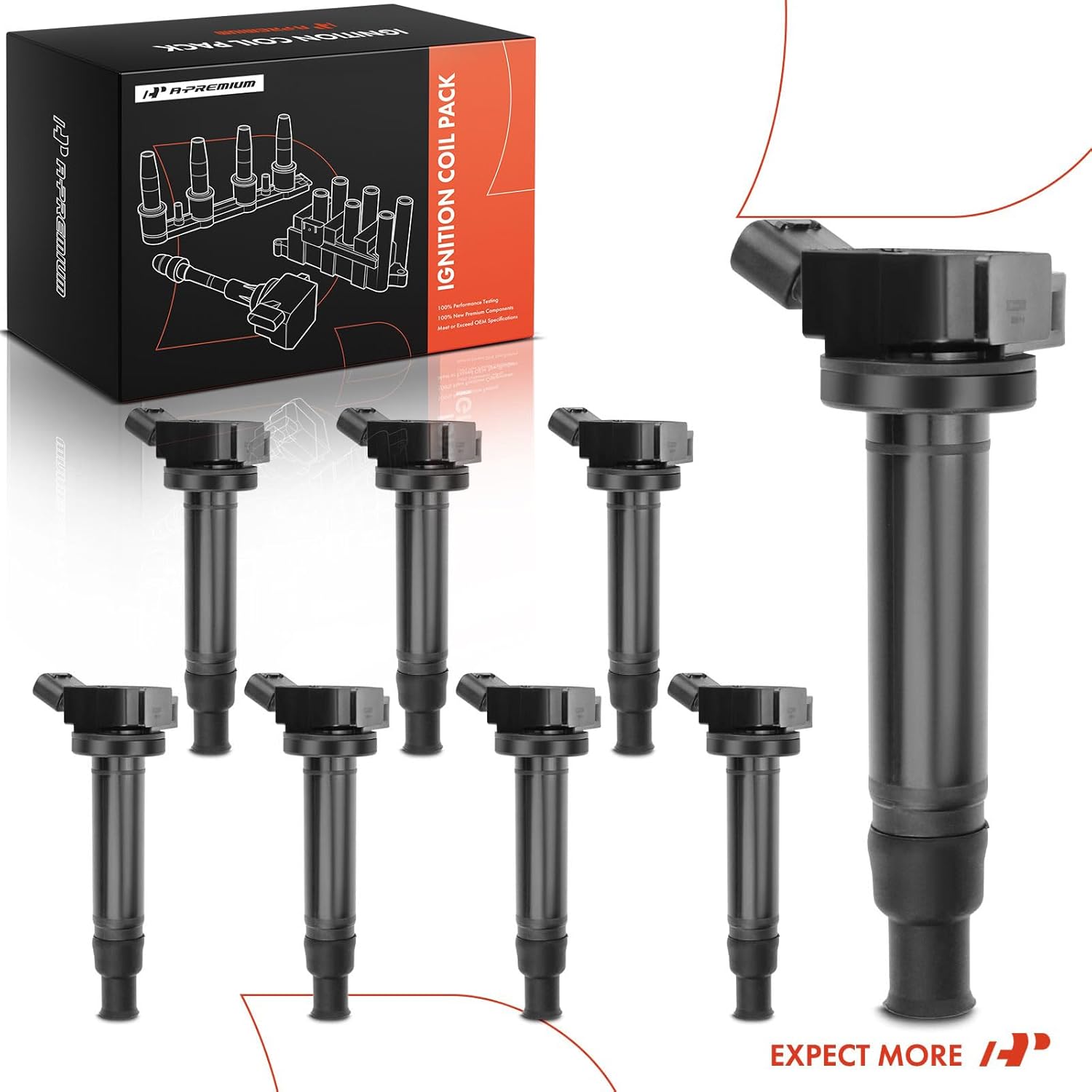 A-Premium Set of 8 Ignition Coil Pack Compatible with Toyota Tundra 2000-2009, Sequoia 2001-2009, 4 Runner 2003-2009 & Lexus SC430 2002-2010, GX470 2003-2009 [V8 4.3L/4.7L], Replace# 90919-02230
