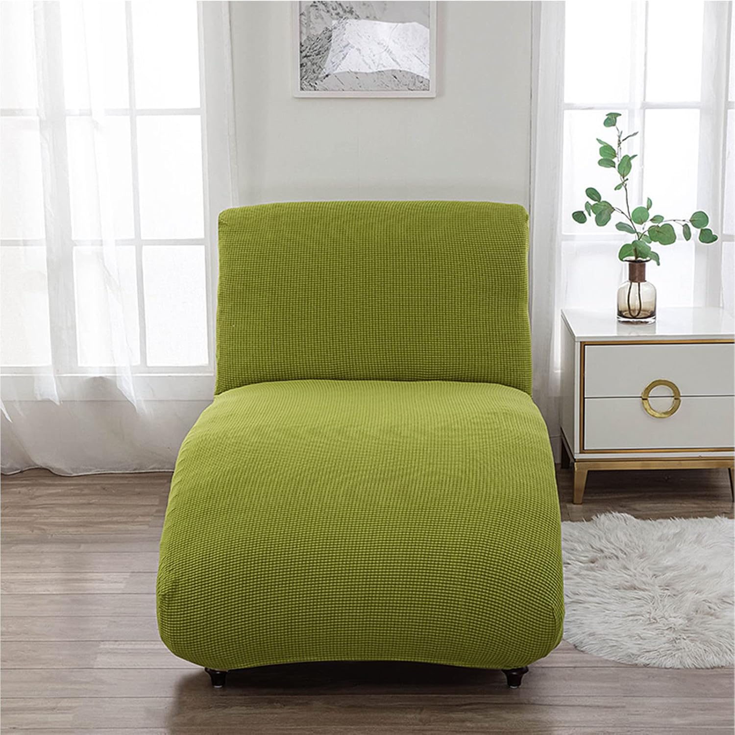 Oversize Armless Chaise Lounge Cover, Jacquard Curved Lounge Chaise Chair Covers Recliner Chaise Cover Furniture Protector Machine Washable-Matcha Tea||Recliner Cover