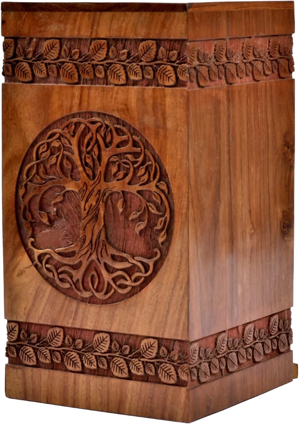 Rosewood Urn for Human Ashes - Tree of Life Wooden Box - Personalized Cremation Urn - Handcrafted Large Wooden Urn Box (S(8x4.75') 115Cu)