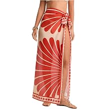 SweatyRocks Women's Sheer Sarong High Slit Swimsuit Coverups Floral Print Tie Side Beach Maxi Skirt