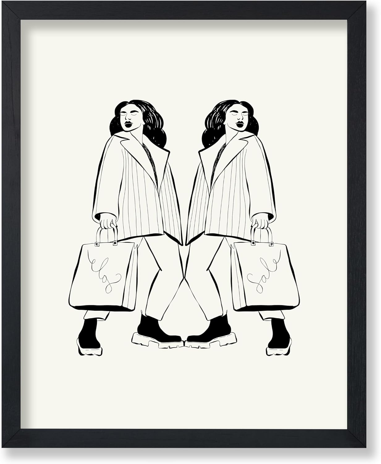 Poster Master Women Poster - Retro Fashion Print - Trendy Art - Shopping Design - Line Drawing - Abstract Groovy Print - Black & White Design - Living Room or Girl's Bedroom Decor - 8x10 UNFRAMED