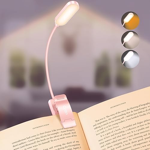 Miniatura 18 de Gritin Luz de libro recargable de 16 LED para leer en la cama, cuidado de los ojos, 3 temperaturas de color, brillo de atenuación continua, 80 horas