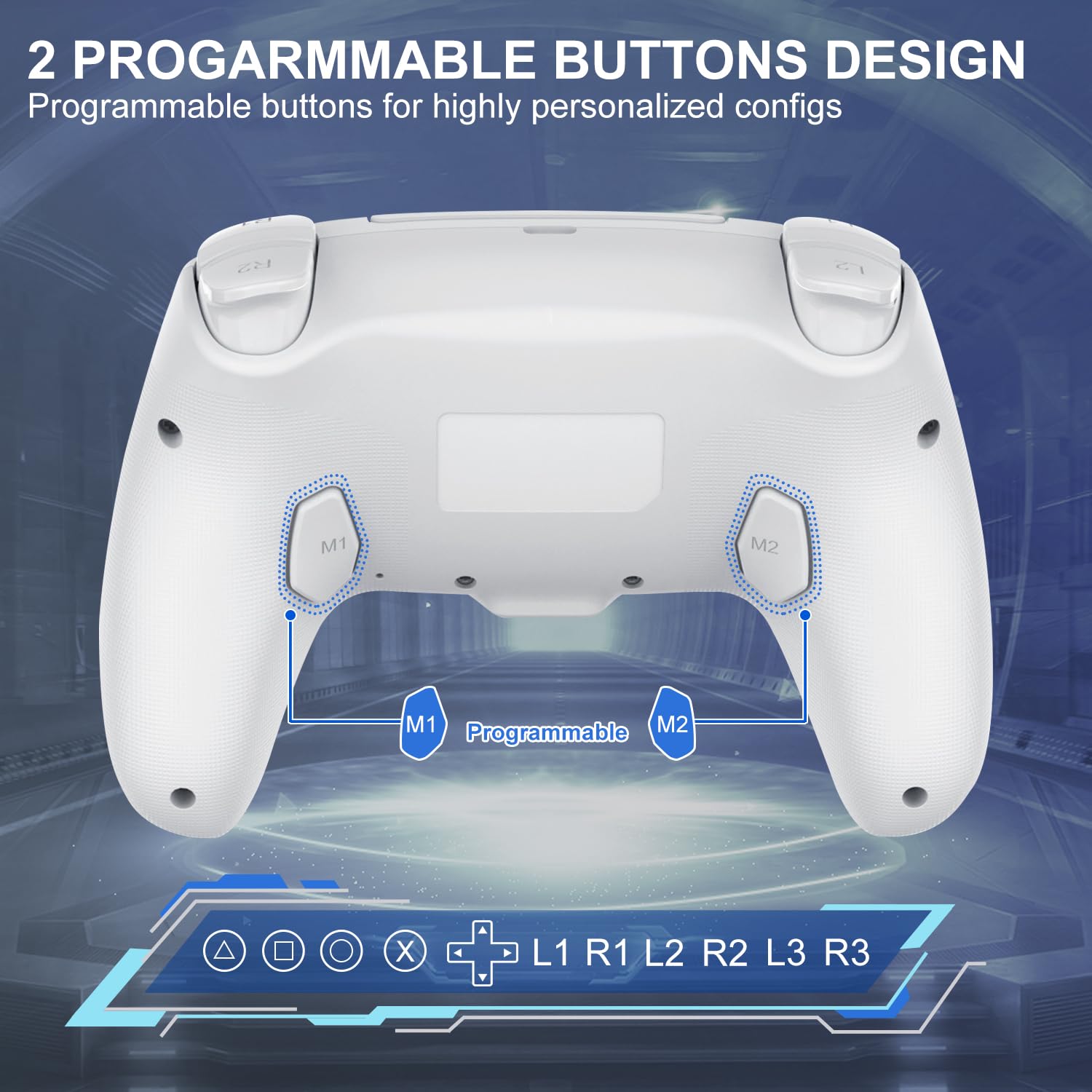 BUERTT For PS5 Controller Wireless,Compatible with PS5 Pro/Slim/PC,Wireless Controller with 7 Colors RGB Light,Dual Vibration, Macro/Turbo Function, 3.5mm Audio Jack, 6-Axis Motion,White