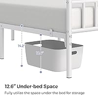 Vista 11 de Yaheetech Base de cama individual con plataforma de metal, base de colchón con cabecero y estribo, no necesita somier, almacenamiento debajo