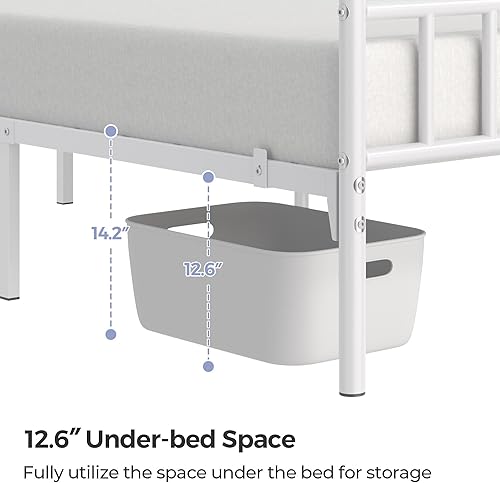 Miniatura 11 de Yaheetech Base de cama individual con plataforma de metal, base de colchón con cabecero y estribo, no necesita somier, almacenamiento debajo de la