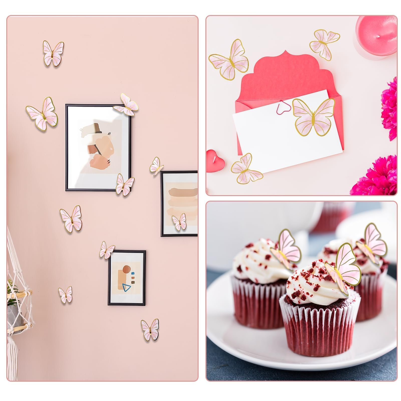 48 Stück 3D-Schmetterling Cupcake-Topper – Goldene Deko Für Kuchen, Hochzeit, Party