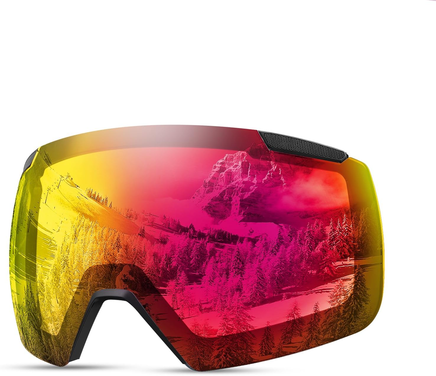 OutdoorMaster Heron Ski Goggles with 2 Lens, Frameless, Magnetic Interchangeable HD Toric Lens, OTG Snowboard Goggles