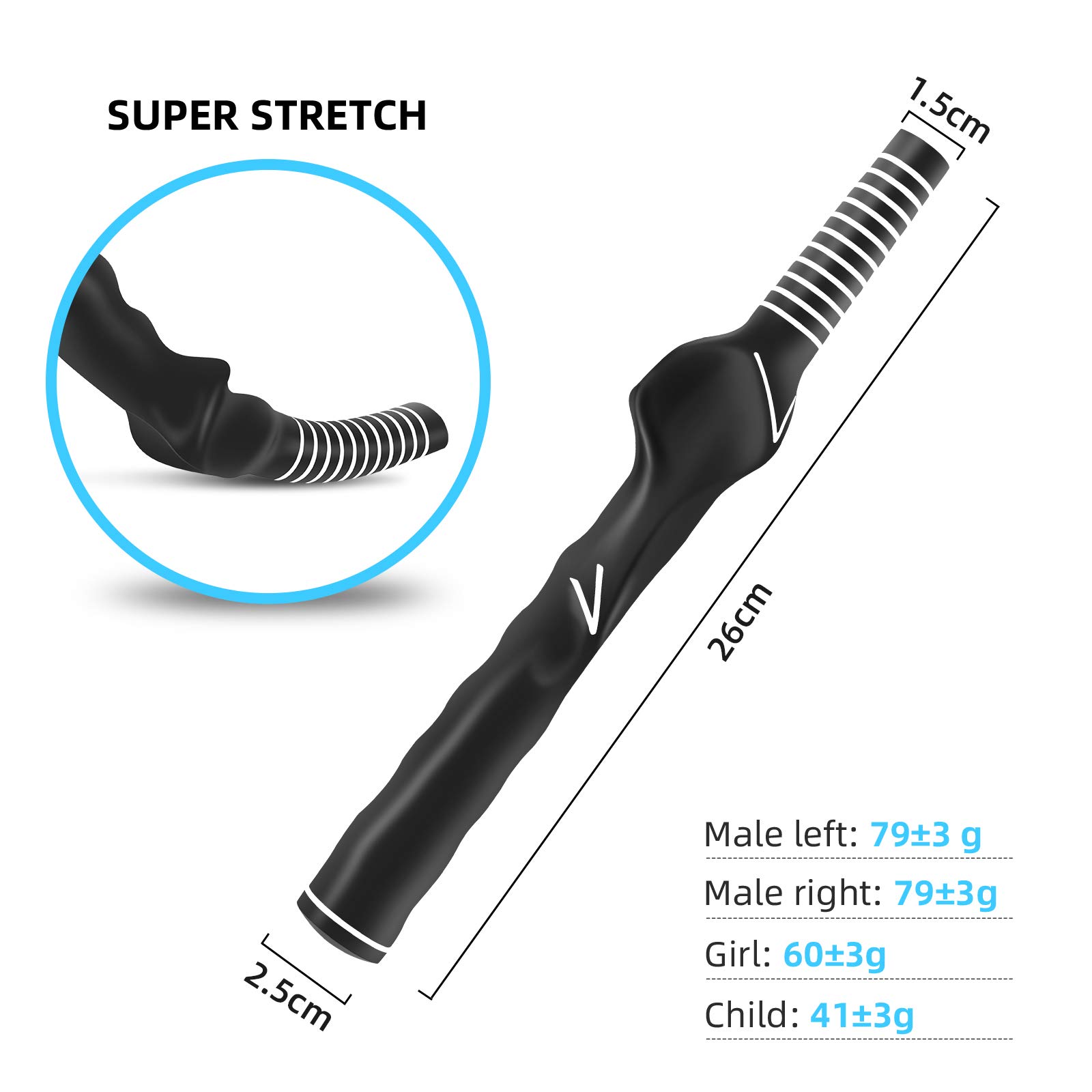 Lehui KINGRASP Golf Club Grip, Golf Swing Trainer Training Grip, Left and Right Hand Auxiliary Practice Teaching aids (Black, Girls Right Hand)