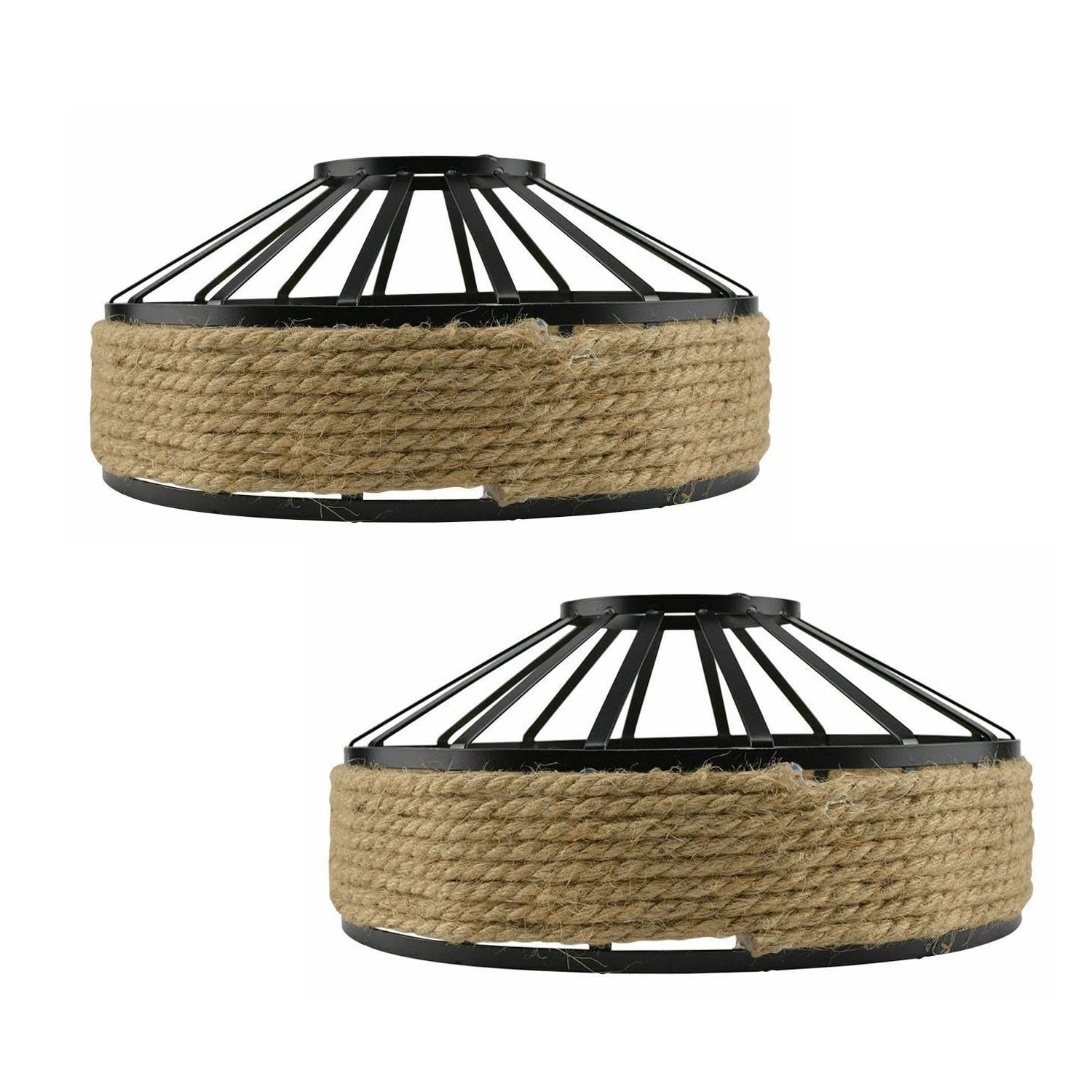 DC VOLTAGE Metal & Rope Ceiling Lamp Shade 30cm Rustic Jute Rope Pendant Light Shade Fixure for E27 Bulb Holder Industrial Metal Cage Design Hanging Lampshade for Kitchen Living Room Dining Cafe Bar