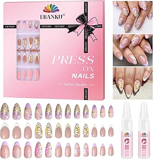 EBANKU 72 Stück Press on Nägel für Damen, Blumen Press on Nägel, kurze Frühlings Kunstnägel Full Cover zum Aufkleben, florale falsche Nägel mit Nagelkleber für Nagelstudio Qualität, 12 Größen