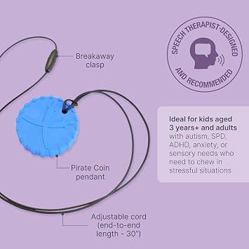 ARK Pirate Coin Chew Necklace, Chew Necklaces for Sensory Kids and Adults, Oral Fidget for Autism, ADHD, SPD, Anxiety, Medical-Grade Sensory Chew Necklace, XXT, Very Firm, Royal Blue