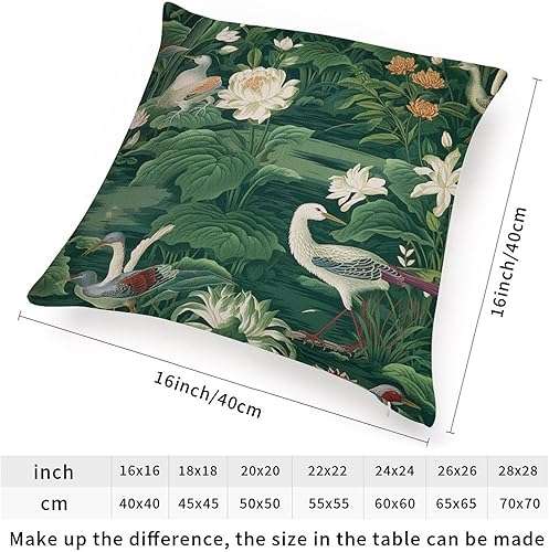 Vista 36 de ArogGeld Fundas de cojín asiáticas escénicas elegantes chinoiserie, diseño de loto verde, pájaros, jardines, funda de almohada para sofá