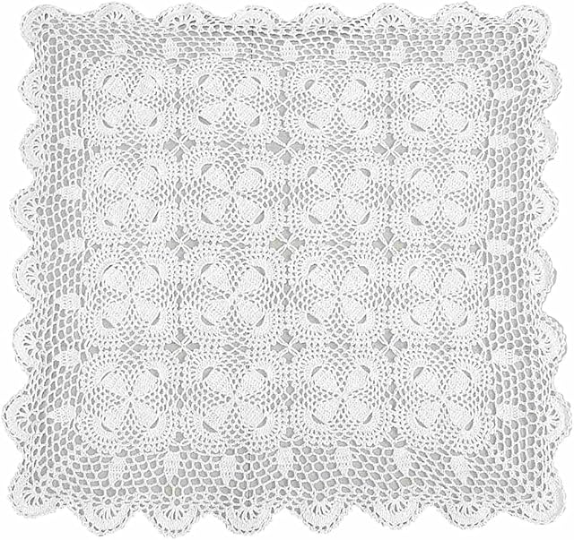 kilofly Handmade Crochet Cotton Lace Table Placemats Sofa Doilies, Square, White, 27 inch
