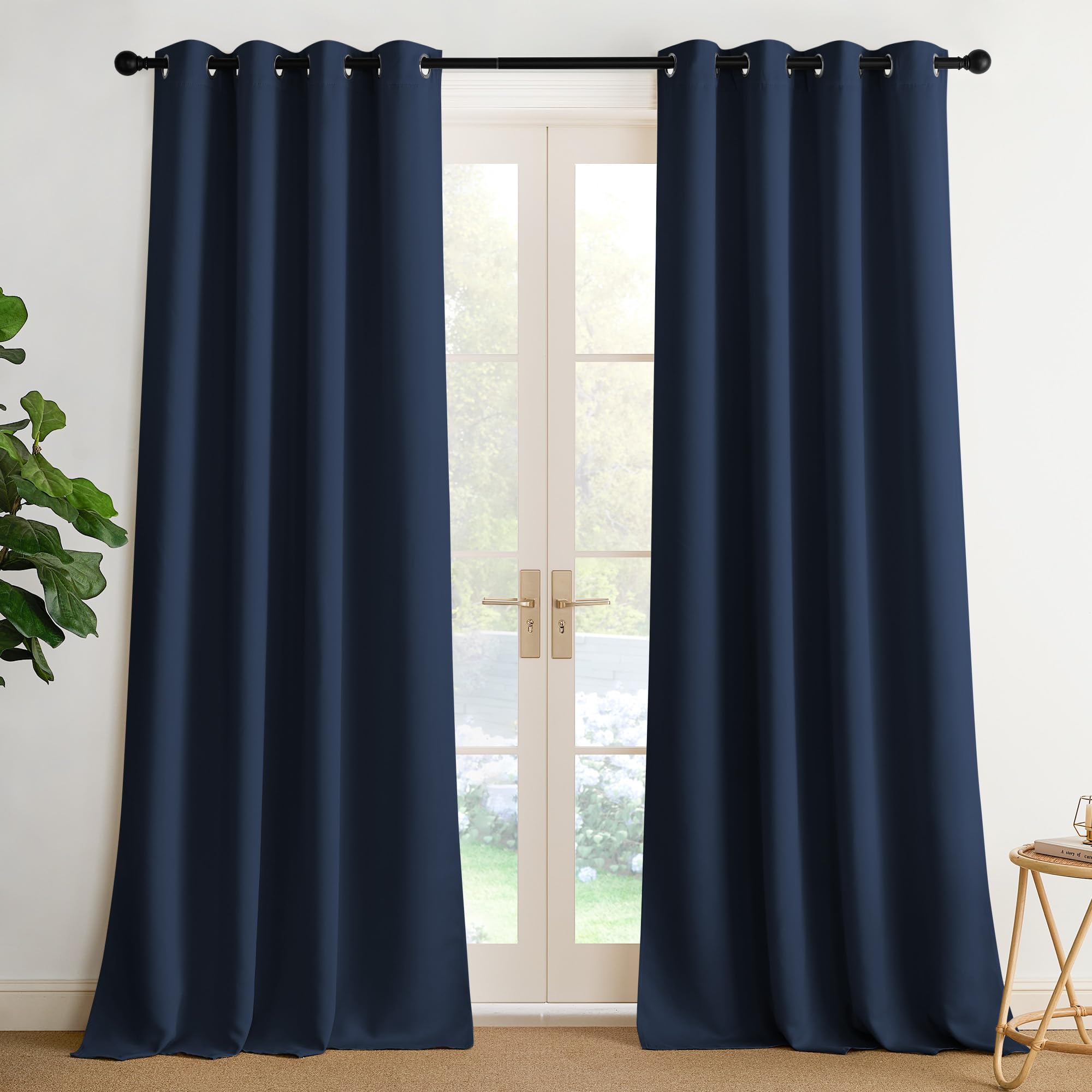 NICETOWN Navy Blue Blackout Draperies Heat Insulated Curtain 95 inch - Extra Long Thermal Insulated Shades for Bedroom, Living Room, Yard, Laundry, Pantry, Garage - 1 Pair, W52 x L95