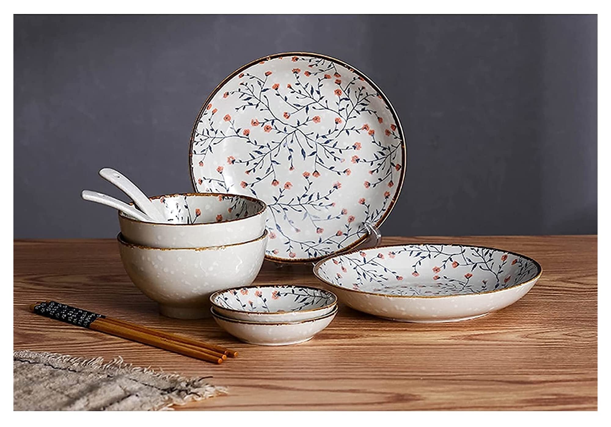 Porcelanowa zastawa stołowa, zestaw zastawy stołowej do domu lub specjalnej restauracji, 8-częściowy zestaw ceramicznych naczyń stołowych w stylu retro, serwis dla 2 osób, zestaw talerzy do sałatek