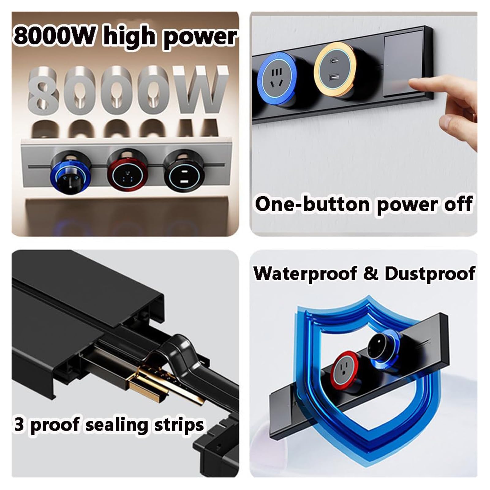 8000W Binario Elettrico, 40-100cm Presa Da Binario, Presa Di Controllo A Risparmio Energetico Con Interruttore, Per Una Casa Alla Moda, Soggiorno, Cucina, Ufficio(Nero,50cm)