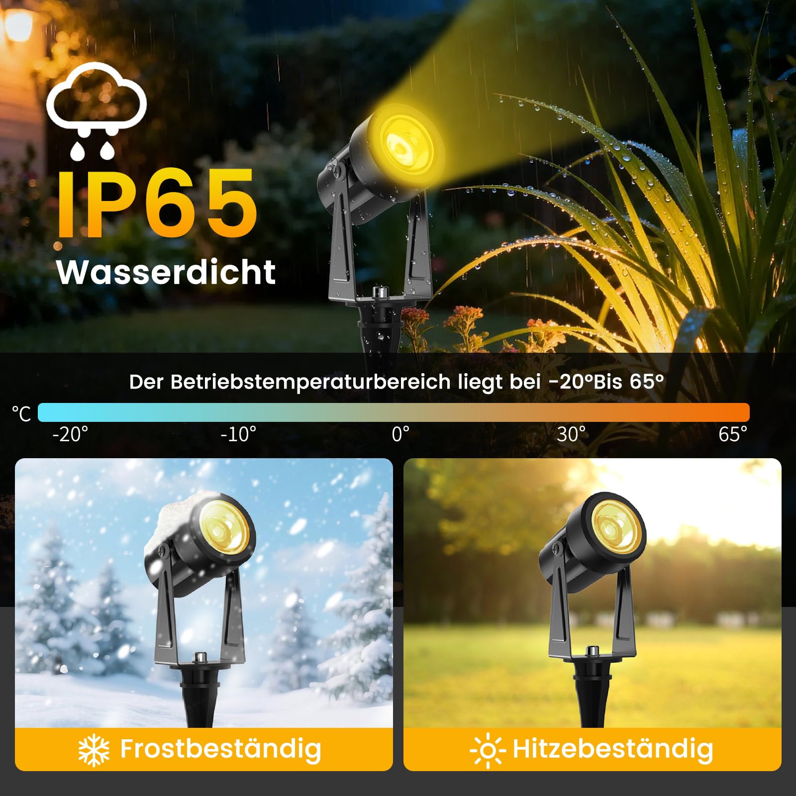 Gartenbeleuchtung mit Strom 35M, 3W*10 Stück Außenbeleuchtung Garten mit Fernbedienung 3000K Warmweiß mit Timer-Funktion, 27V Gartenstrahler LED Außen IP65 Wasserdicht für Weg, Rasen, Hof, Terrasse
