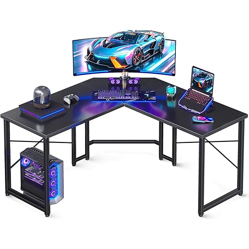 ODK L Shaped Gaming Desk, Computer Desk with Monitor Stand, PC Gaming Desk, Corner Desk Table for Home Office Sturdy Writing Workstation, 51 * 19 inch, Black