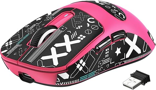 MANBASNAKE × ATTACK SHARK X3 Wireless Gaming Mouse, 49g Lightweight Triple Mode Ergonomic Computer Mouse, PAW3395 26K DPI Sensor,200h Battery Life, Griptape Programmable Buttons for PC/Mac/Win (Berry)