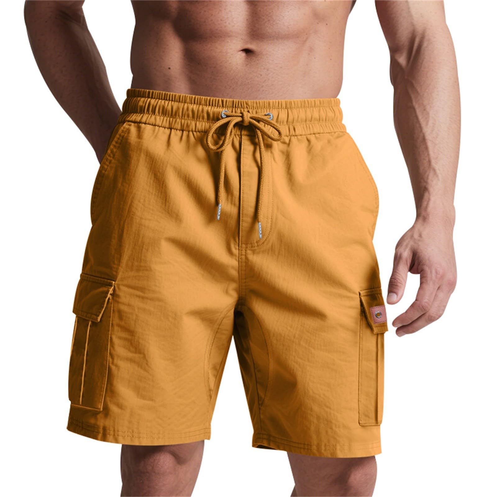 Mens Cargo Shorts Multi Pocket Casual Shorts Lightweight Breathable Elastic Waist Drawstring Work Half Pants Comfy Loose Fit Outdoor Short Pants