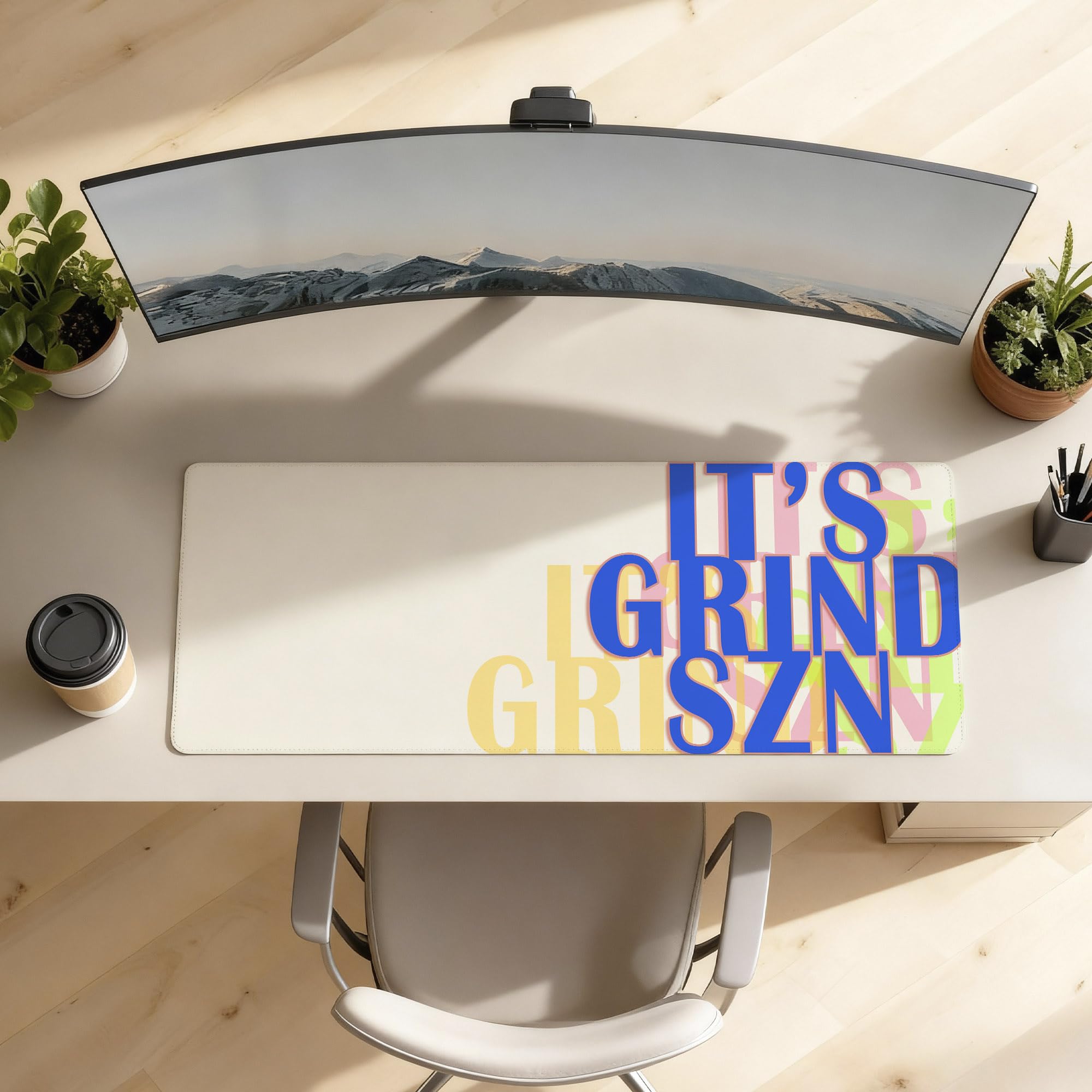 SoulAbiti Grind Season Gaming Mouse Pad, 36 x 16 Inch XXXL Extended Desk Mat for Keyboard & Mouse, White Blue Motivational Deskpad, Non-Slip Rubber Base, Stitched Edges 1