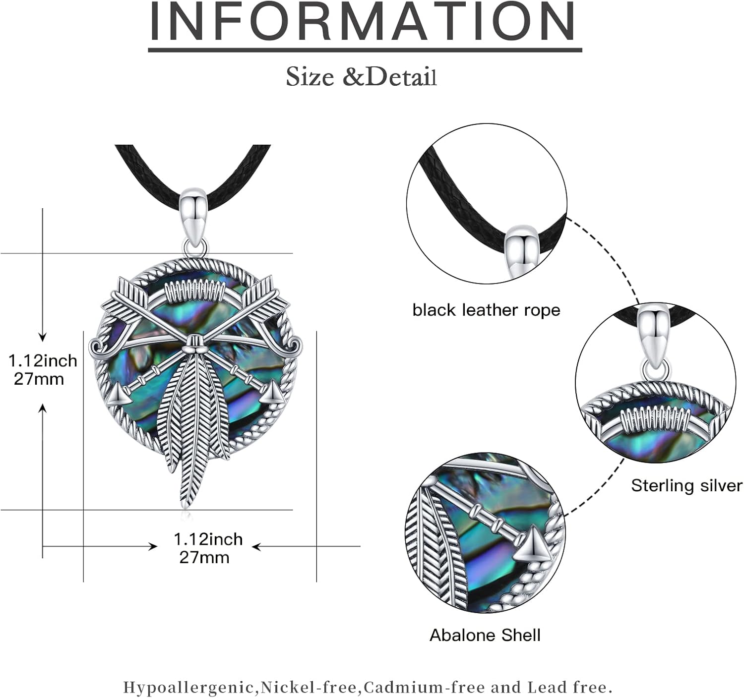 Native American Jewelry 925 Sterling Silver Feather Pendant Bow Arrow Necklace Abalone Shell Necklace Indigenous Jewelry Indian Gifts for Women Men Birthday - Image 5