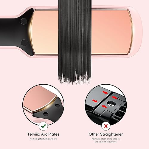 Miniatura 5 de Terviiix Plancha plana de titanio  ARC sin enganches para resultados suaves de un solo golpe, plancha alisadora de grado de salón de 1-34 pulgadas