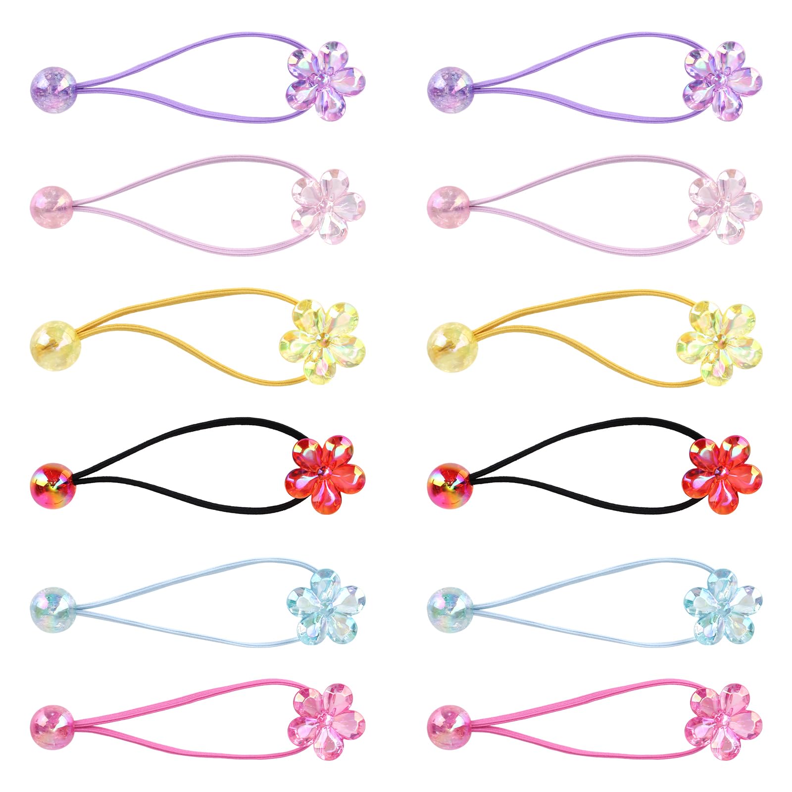 lasuroa 12 Pcs Ball Charm Hair Ties for Little Girls Colored Camellia Beads Elastic Hair Bands with Balls Cute Flower Ponytail Holders for Toddler Girls Hairstyle Accessories - Image 3