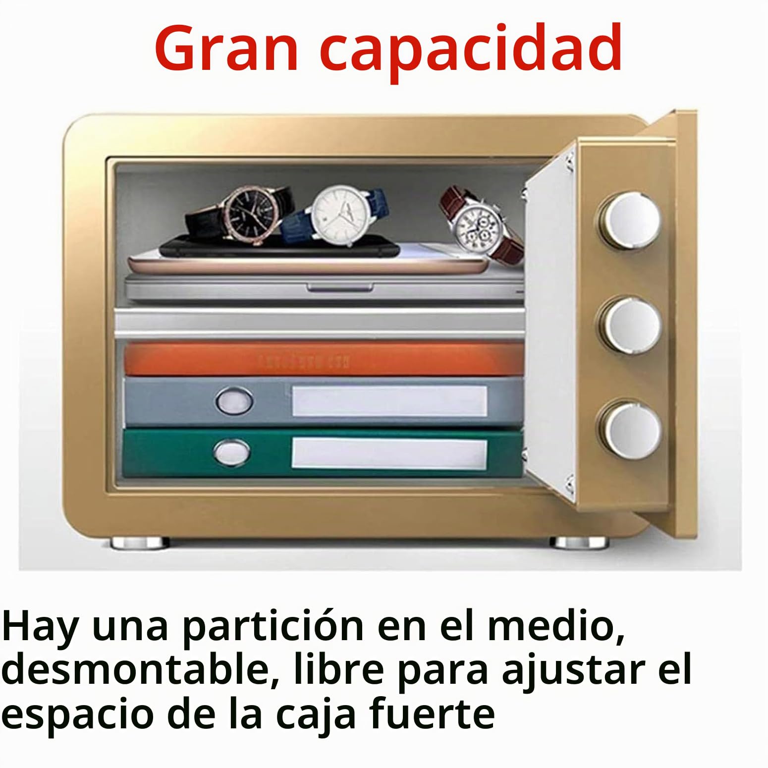 SURTA Caja fuerte de alta seguridad de acero de aleación con cerradura mecánica de combinación resistente al fuego y al agua, 45 x 38 x 33 cm, doble protección con llave, para oficina y hogar