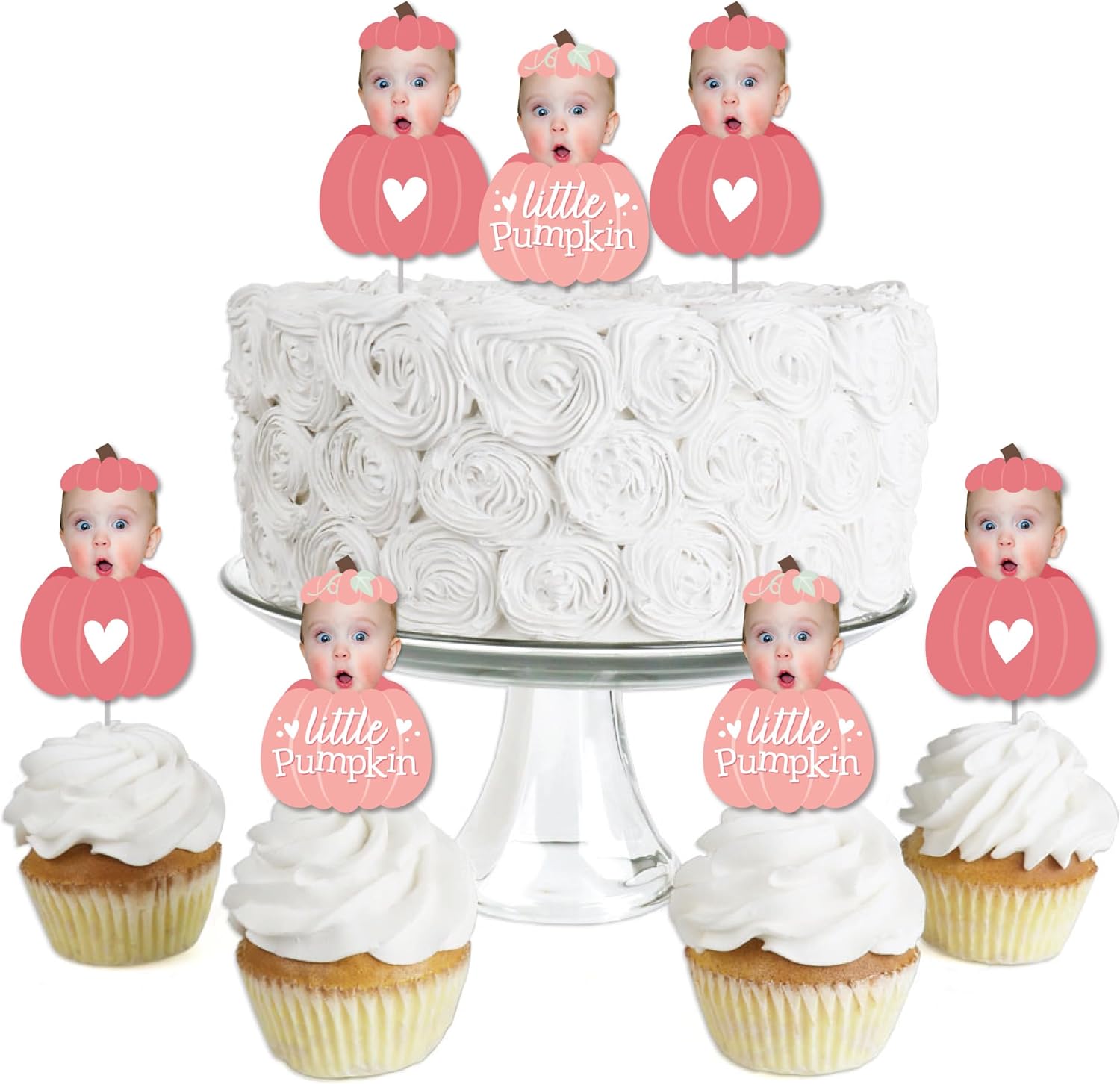 Big Dot of Happiness Custom Photo Girl Little Pumpkin - Fall Birthday Party Dessert Cupcake Toppers - Fun Face Clear Treat Picks - Set of 24