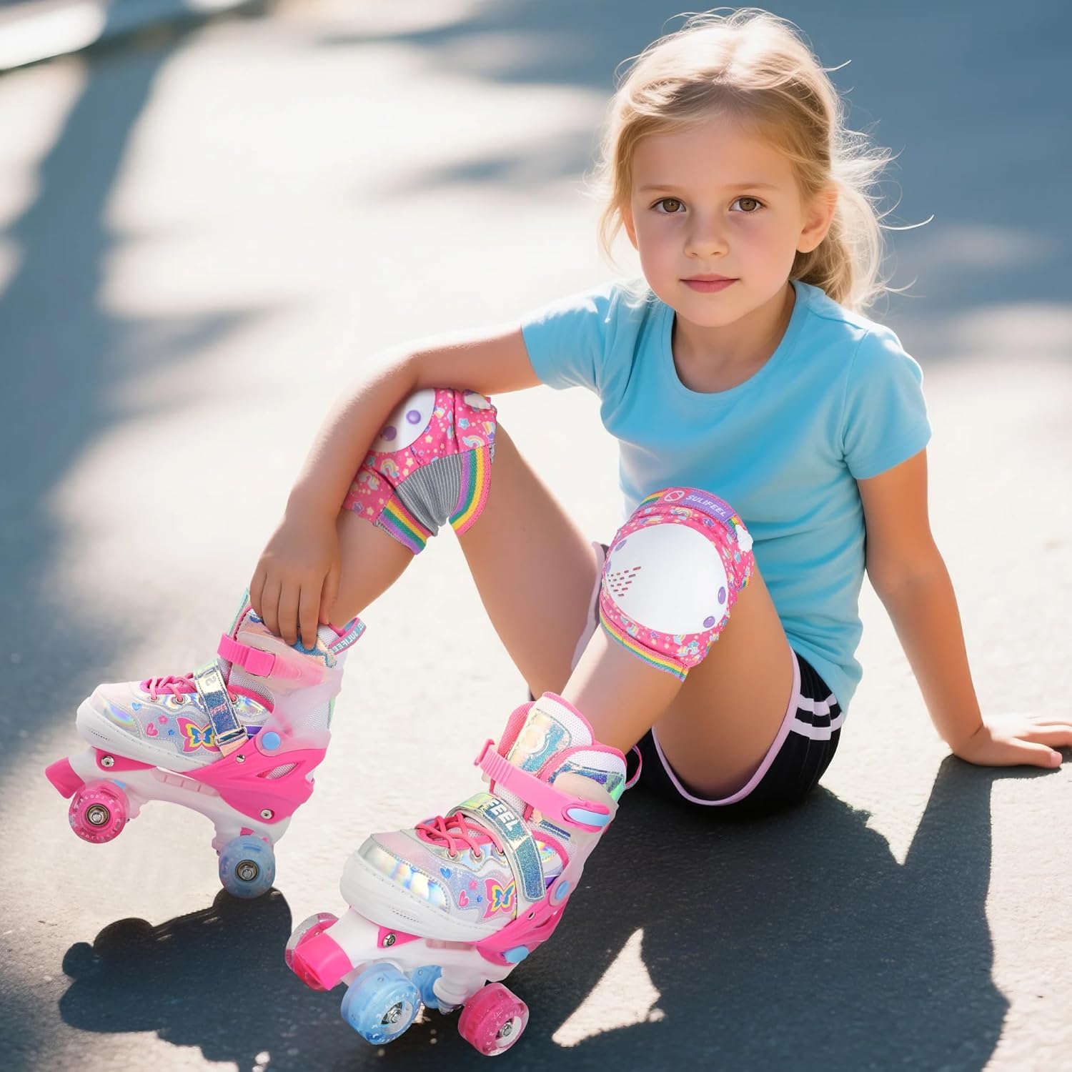 SULIFEEL Rollschuhe für Mädchen und Kinder mit leuchtenden Rollen, verstellbar in 4 Größen für Kleinkinder und Anfänger Rollschuhe