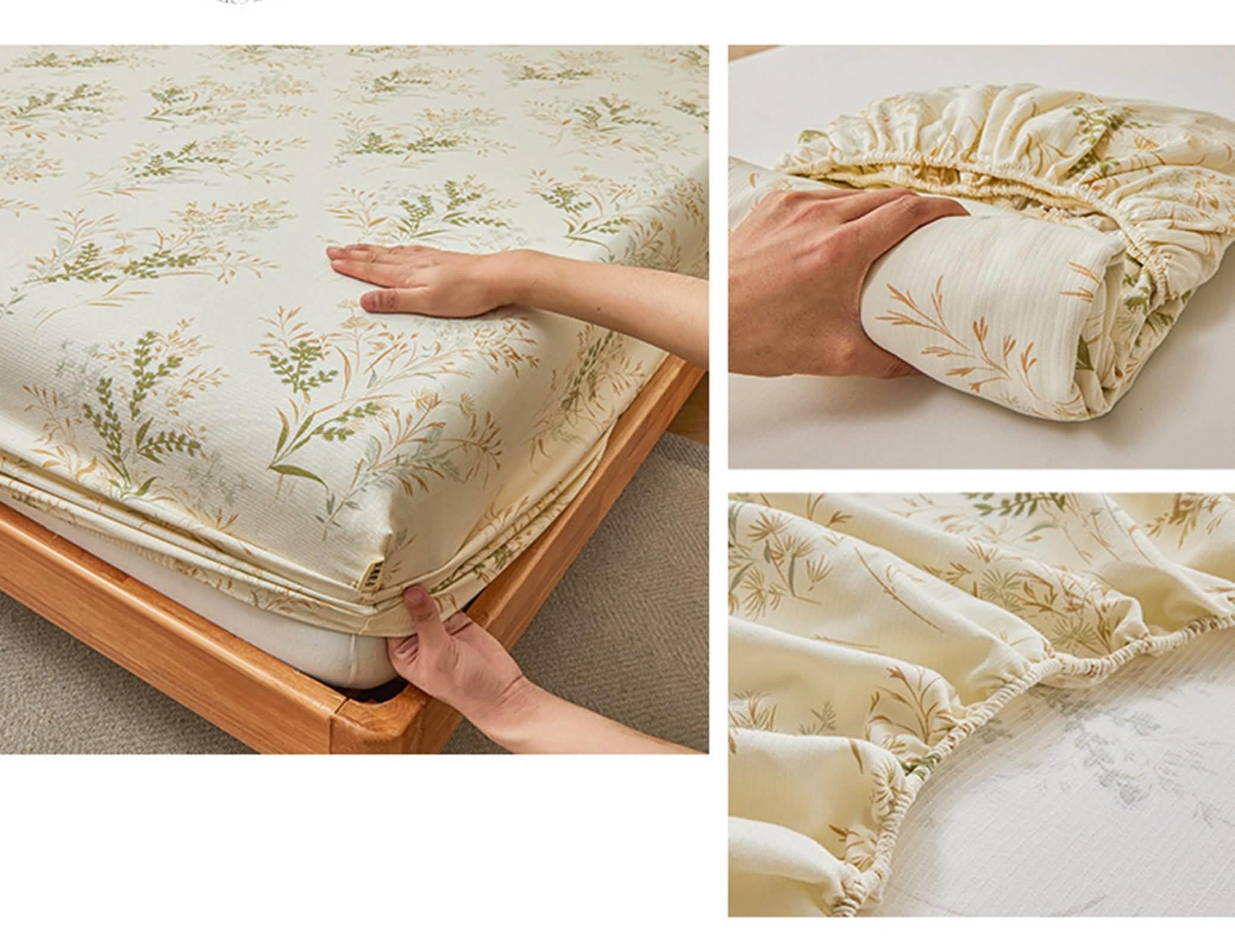 120x200cm Spannbettlaken Baumwolle Matratzenhöhe bis 5-25cm, Spannbetttuch Bedruckt Olivgrün Spannbettlaken für Boxspringbetten mit 2 Kissenbezug