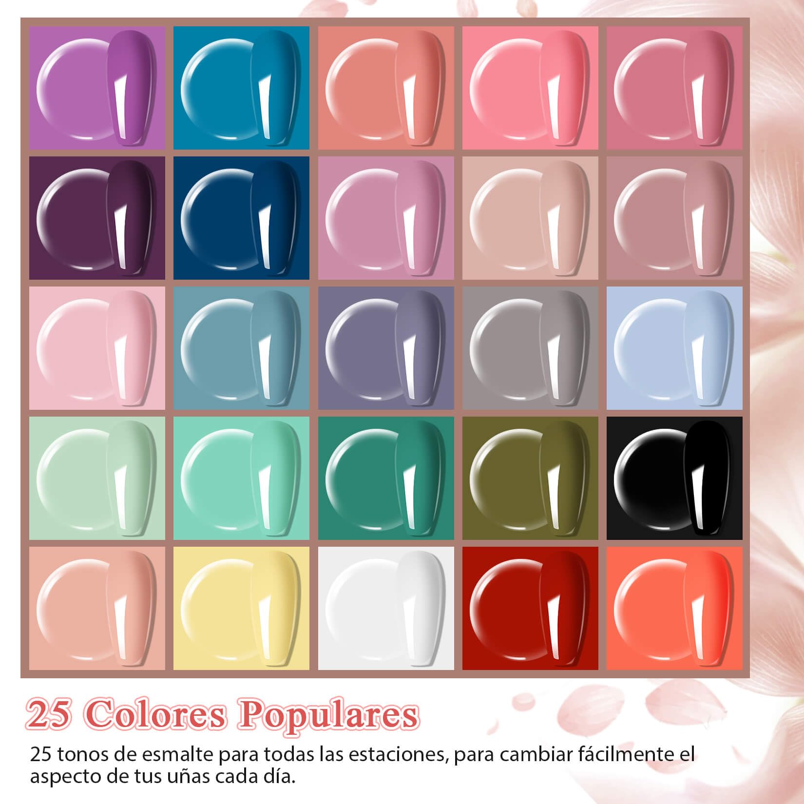 Phoenixy 25 Colores Uñas Semipermanentes Kit Completo con U V/LED Lámpara Kit Uñas Semipermanentes con Base y 4 Top Coat, Azul, Verde, Nail Art en Casa