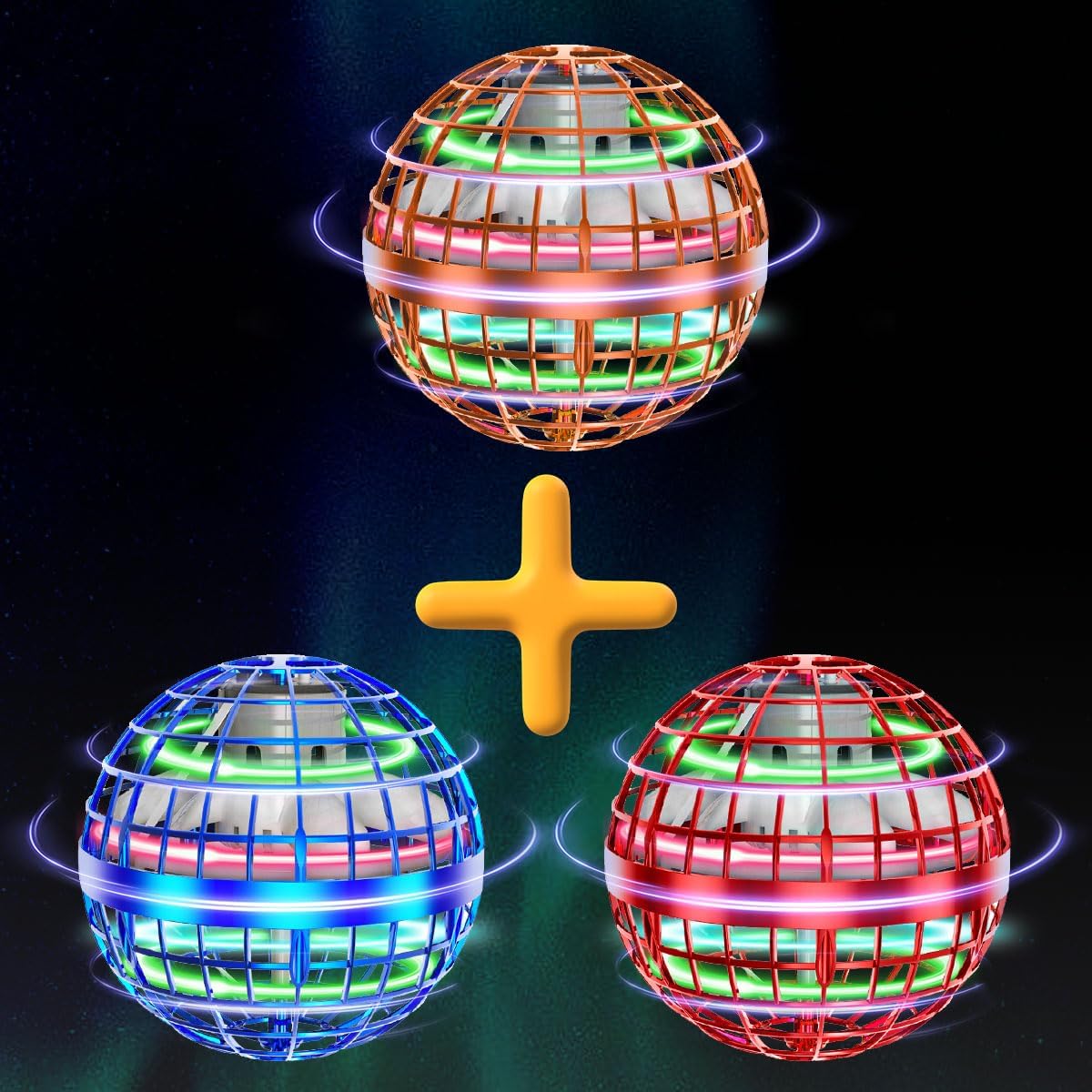 Tikduck 1 Pack Orange/Blue/Red Flying Orb Ball, 2025 Cool Stuff Christmas Birthday Toy Gift, for Kids Age 6 7 8 9 10