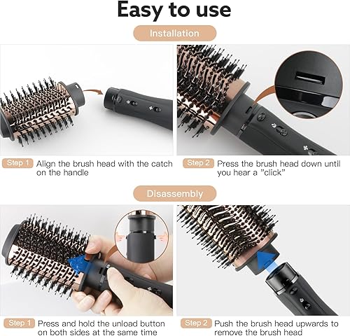 Miniatura 6 de 2 en 1 WeChip Cepillo de aire caliente  Secador de pelo desmontable y secador de iones negativos de cerámica para secar, alisar, rizar, 3 ajustes de