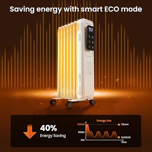 Miniatura 5 de Kismile Calentador de radiador, calentador eléctrico portátil lleno de aceite de 1500 W con pantalla LCD, 4 modos, control remoto, protección contra