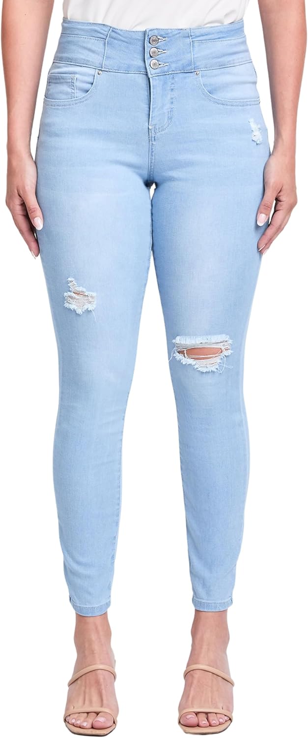 Royalty for Me Womens Royalty for Me Women's High Rise 3 Button Stacked Waistband Skinny Sustainable Jean