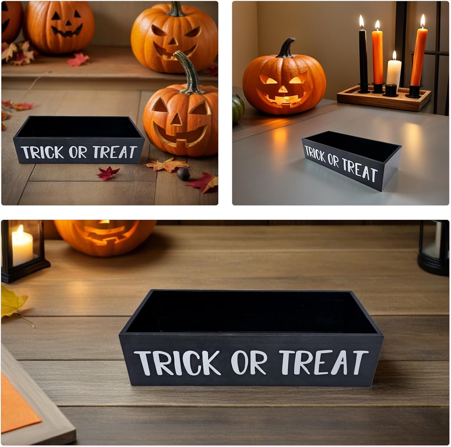 SOLUSTRE Halloween Candy Holder Wood Serving Platter for Candy and Snacks