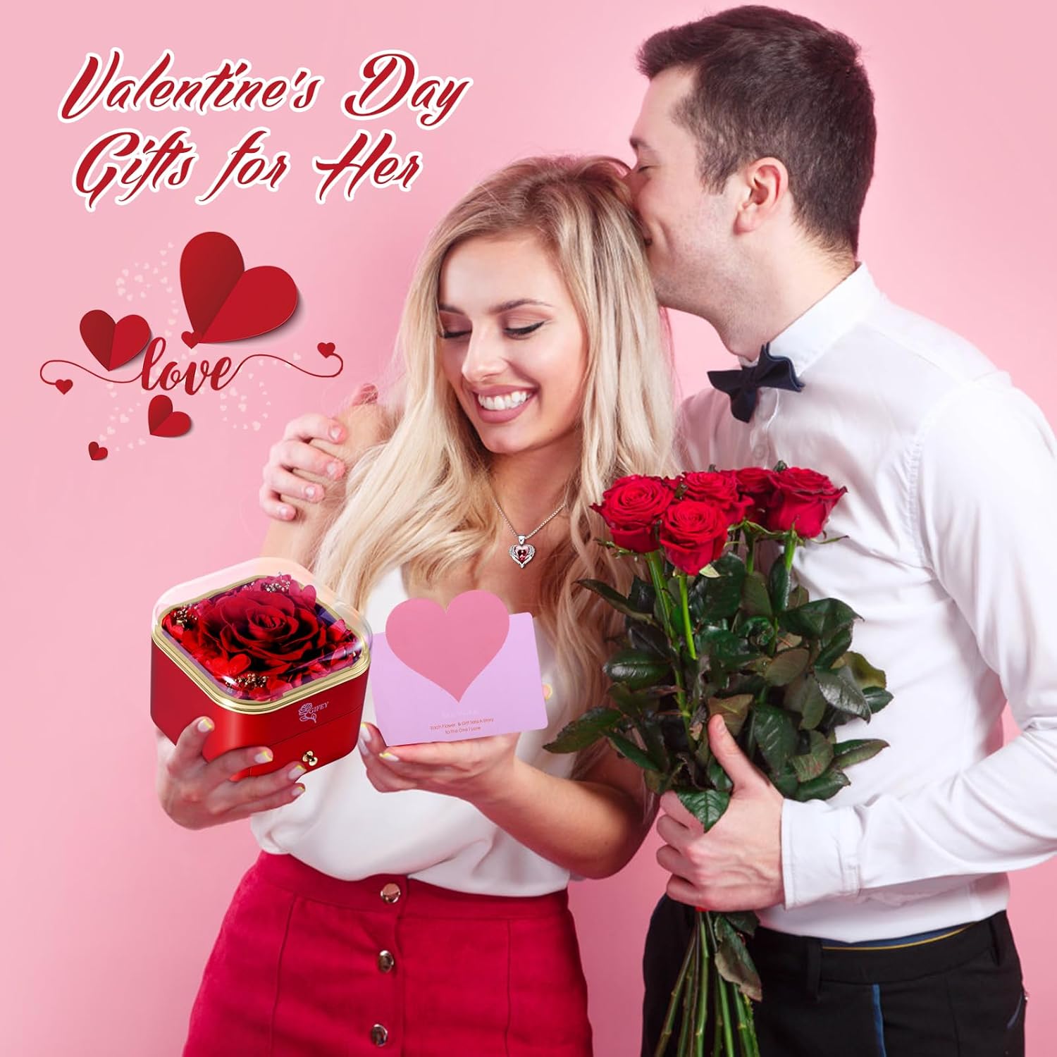 Valentines Day Gifts for Her Preserved Real Rose with Necklace Eternal Roses Forever Flower Valentines Rose Flower Anniversary Birthday Gifts for Women Mom Wife Girlfriend Daughter Grandma Sister - Image 5