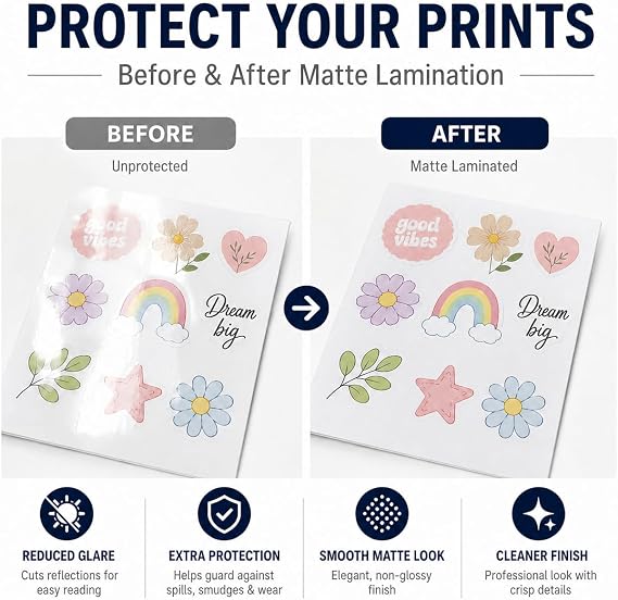 Bleidruck 25 Sheets Glossy Matte Self-Adhesive Cold Laminating Film | Semi-Transparent Cold Overlay Sheets A4 Size Vinyl Sticker Sheets