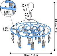 Vista 6 de Perchero de secado de ropa, de acero inoxidable con 24 clips, resistente al viento, redondo, giratorio, resistente al viento, gancho para ropa