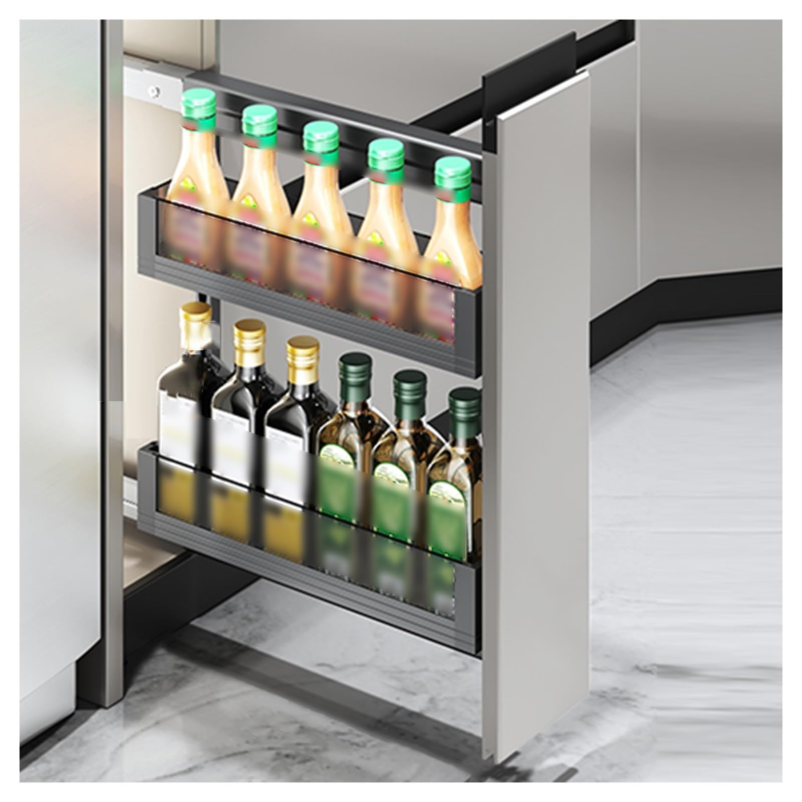 Organisateur coulissant pour placard, panier de rangement réglable pour garde-manger, étagère coulissante à 2 niveaux pour cuisine et salle de bain, organisateur polyvalent avec séparateurs,